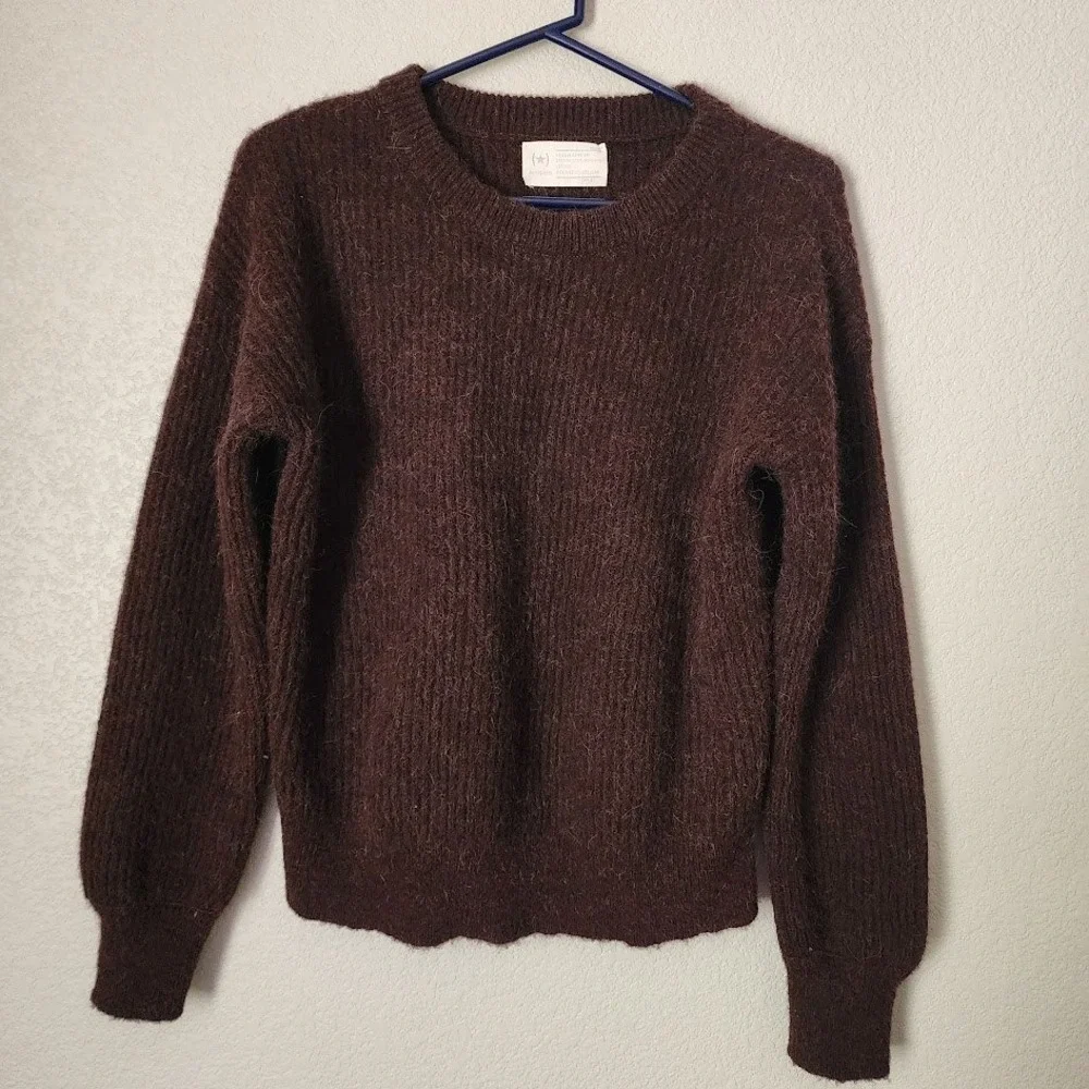 CONVERSE Heritage Wedge Crewneck Alpaca Wool‎ Blend Sweater Brown Minimalist M